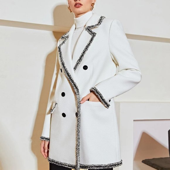 MODA ME COUTURE Jackets & Blazers - WHITE PREPPY WOMENS CONTRAST BINDING OVERSIZED BLAZER